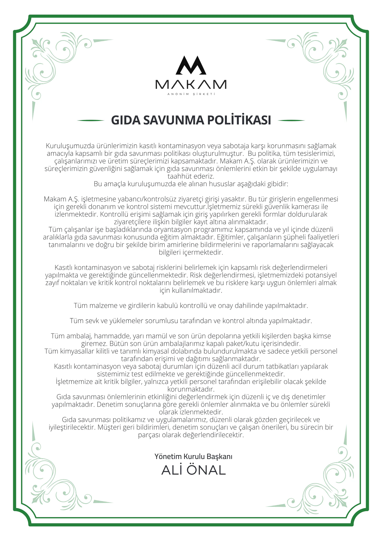 Gıda Savunma Politikası